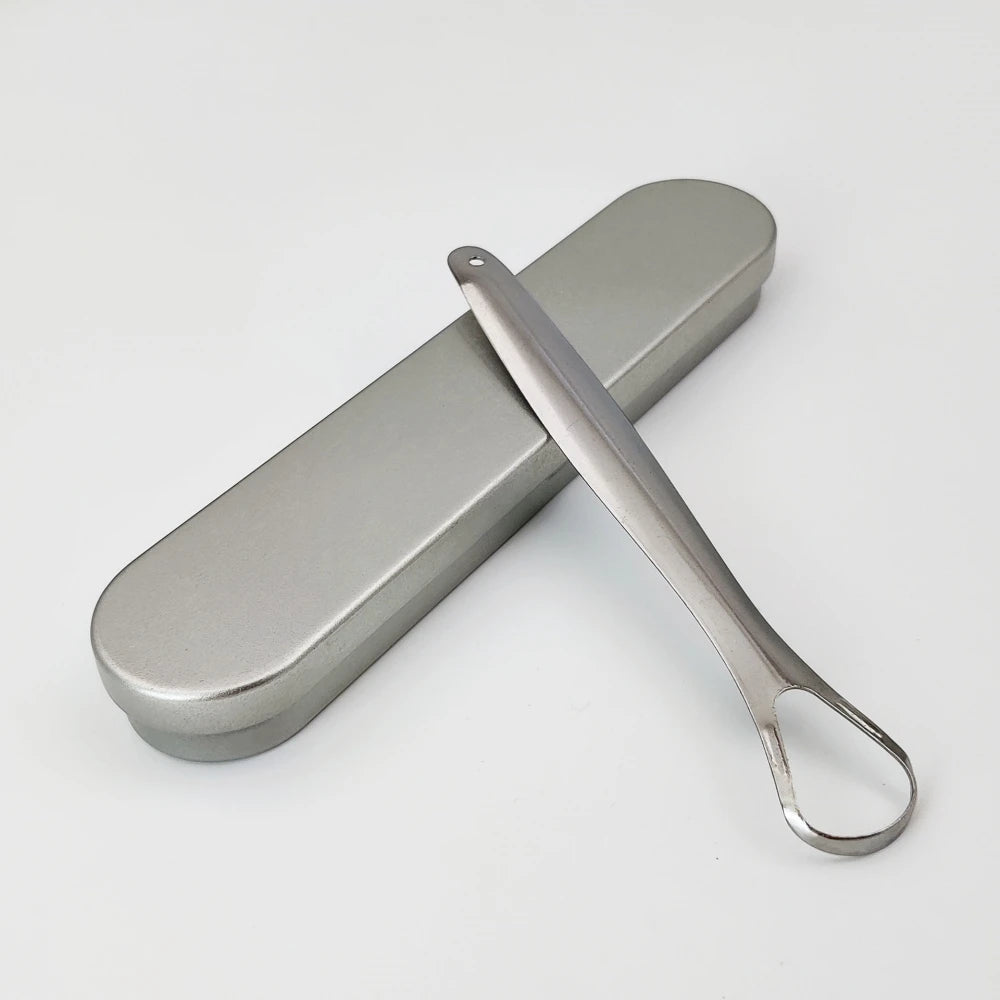 Tongue Cleaner with Travel Handy Case Stainless Steel Tongue Scraper Metal Brush Dental Oral Care Kit Fresh Breath Tool Adult