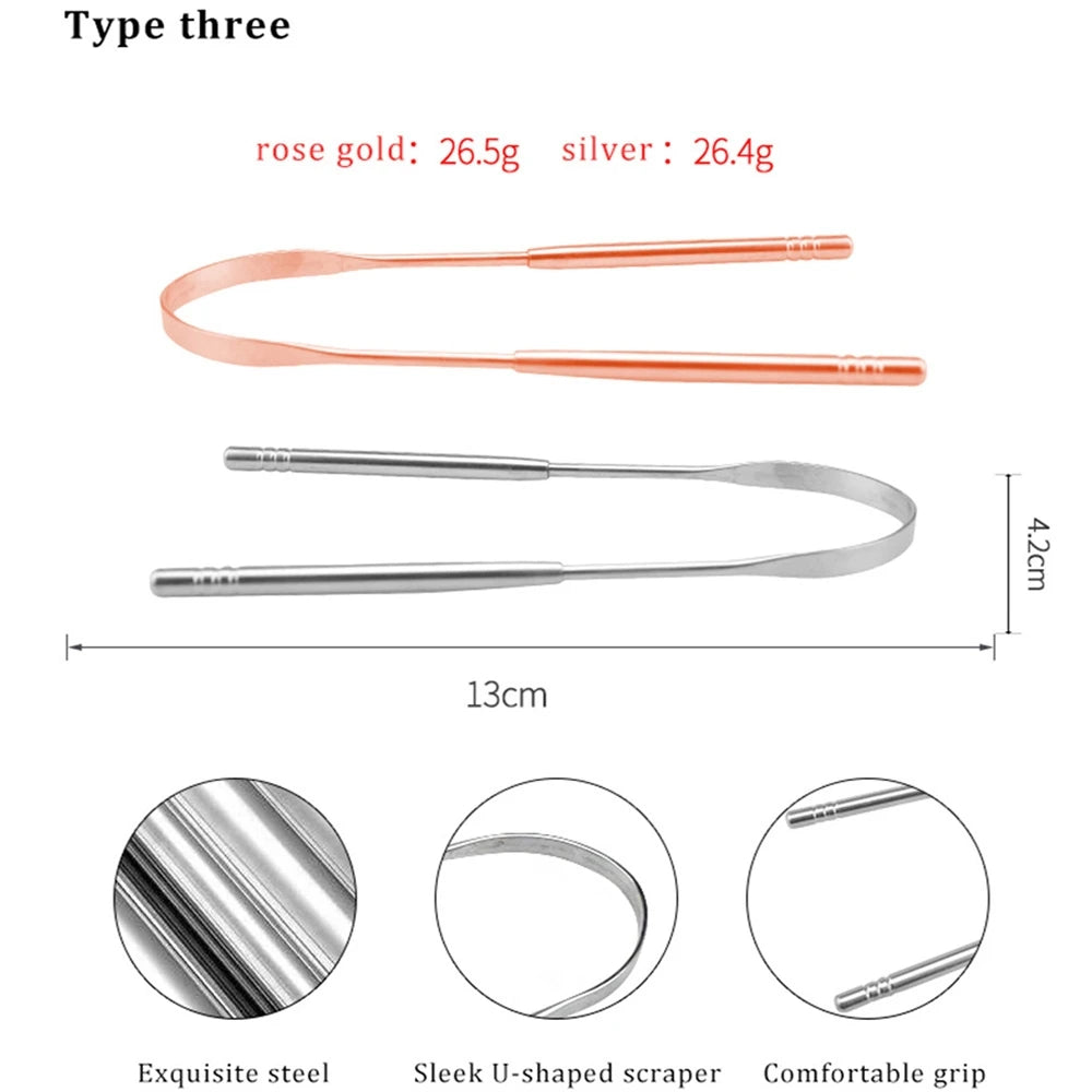 Tongue Cleaner with Travel Handy Case Stainless Steel Tongue Scraper Metal Brush Dental Oral Care Kit Fresh Breath Tool Adult