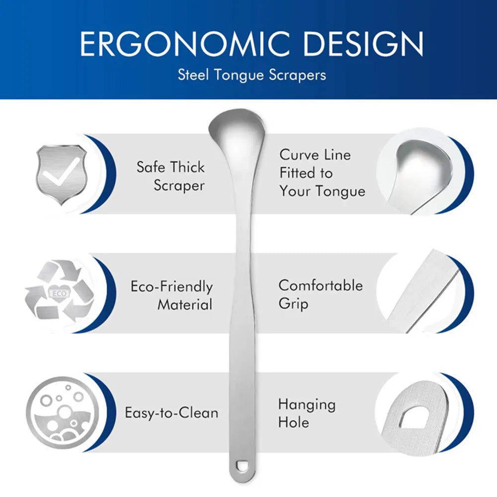 Tongue Cleaner with Travel Handy Case Stainless Steel Tongue Scraper Metal Brush Dental Oral Care Kit Fresh Breath Tool Adult